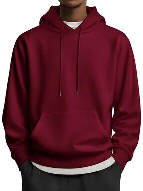 Coofandy Men's Wine Red Pullover Long Sleeve Drawstring Hooded Sweatshirts